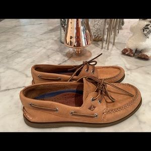 Tan Sperry loafers